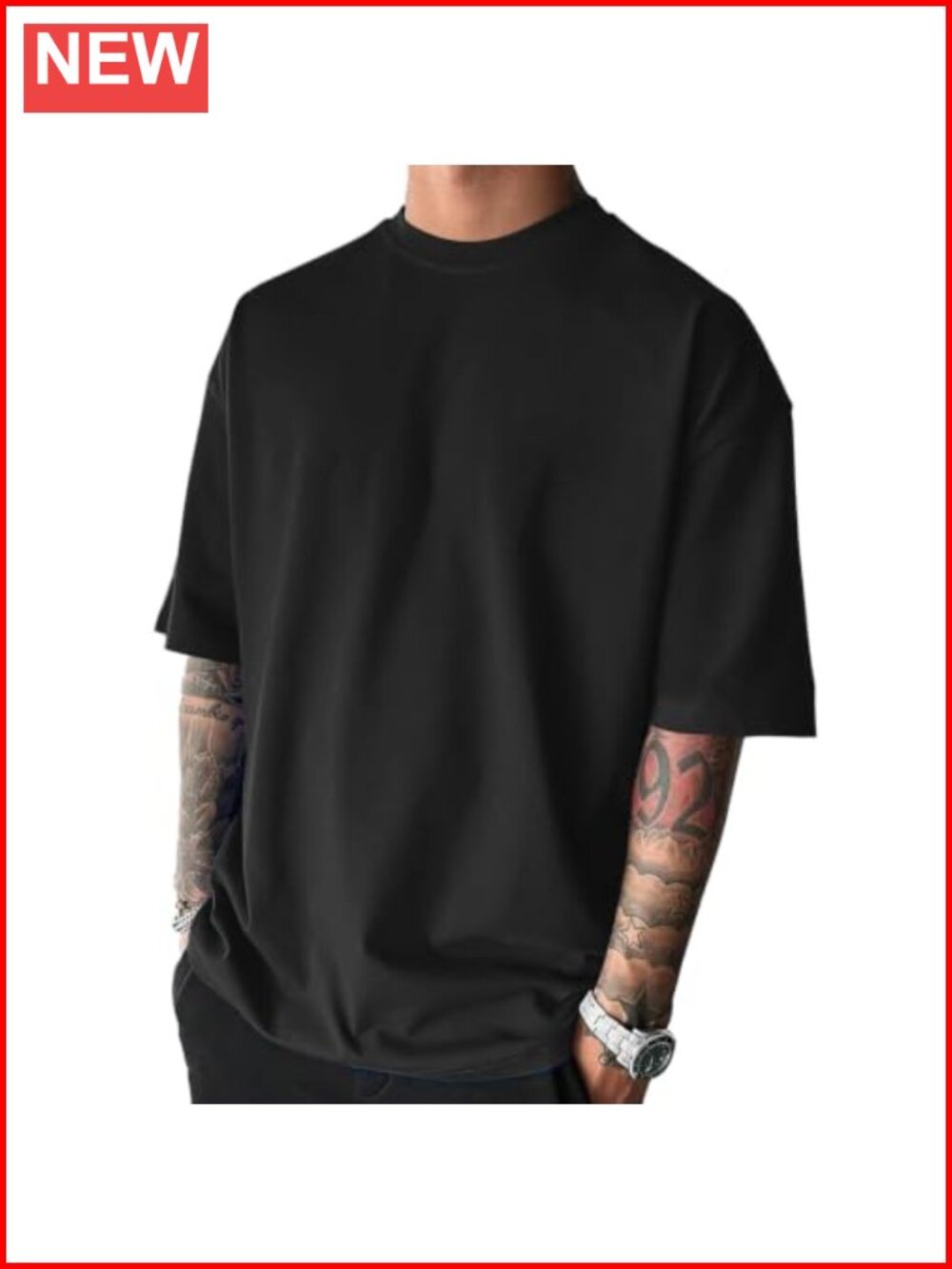 Men's Oversized Athletic T-Shirt Cotton Spandex Crew Neck Fitness Tee